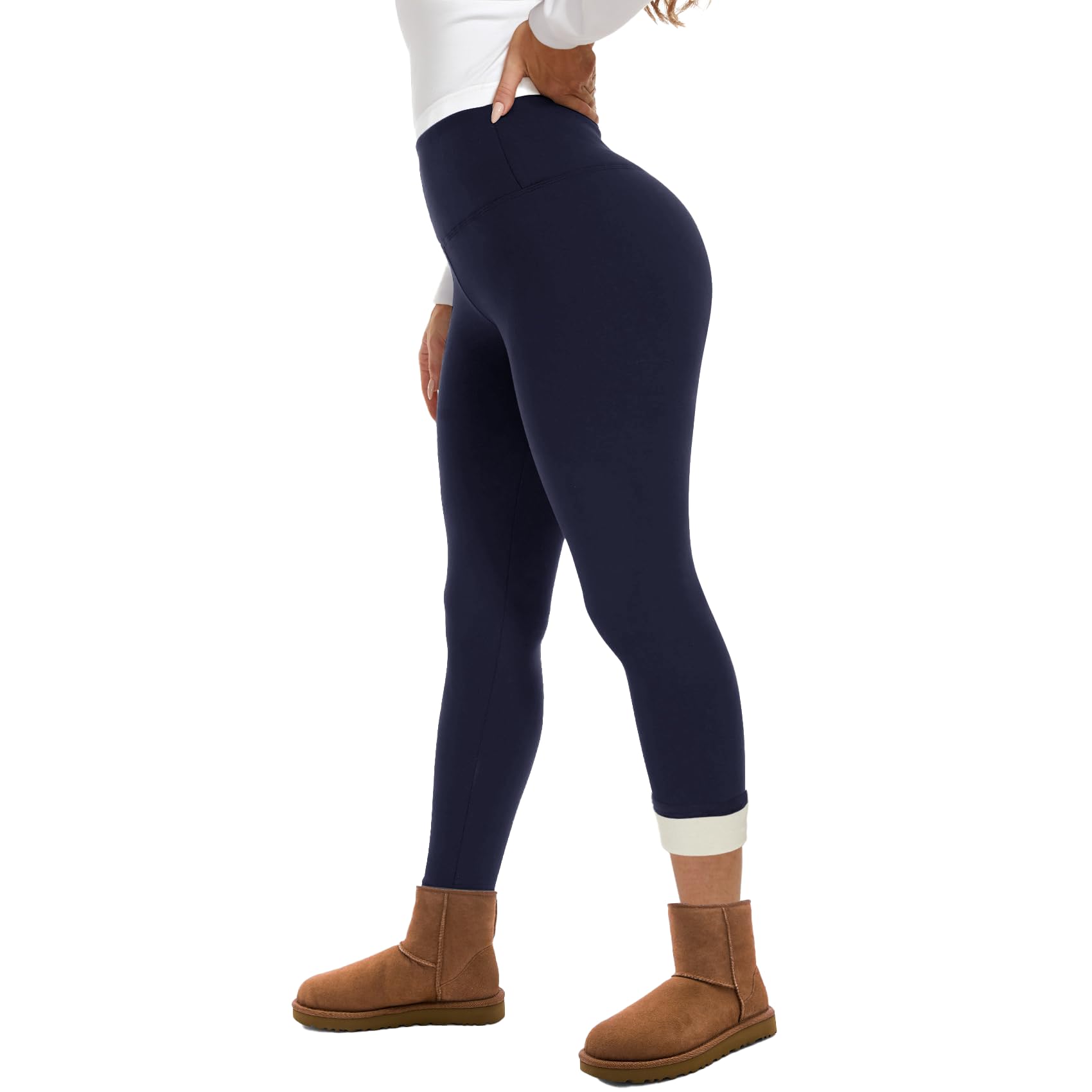 GAYHAY Fleece Lined Leggings for Women – Thick Winter Warm Thermal High Waisted Tummy Control Workout Yoga Pants 3# Navy Blue Small