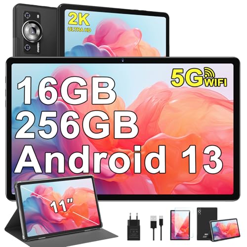ZIOVO Tablet 11 Pollici Android 13 Tablet PC,16GB RAM+256GB ROM/TF 1TB, Octa Cores 2.0Ghz Tablets, 5G WiFi/Corpo in Metallo/8600mAh/ 2000 * 1200 FHD IPS/13+5MP/GMS/BT5.0/GPS, Tablet con Caso - Nero