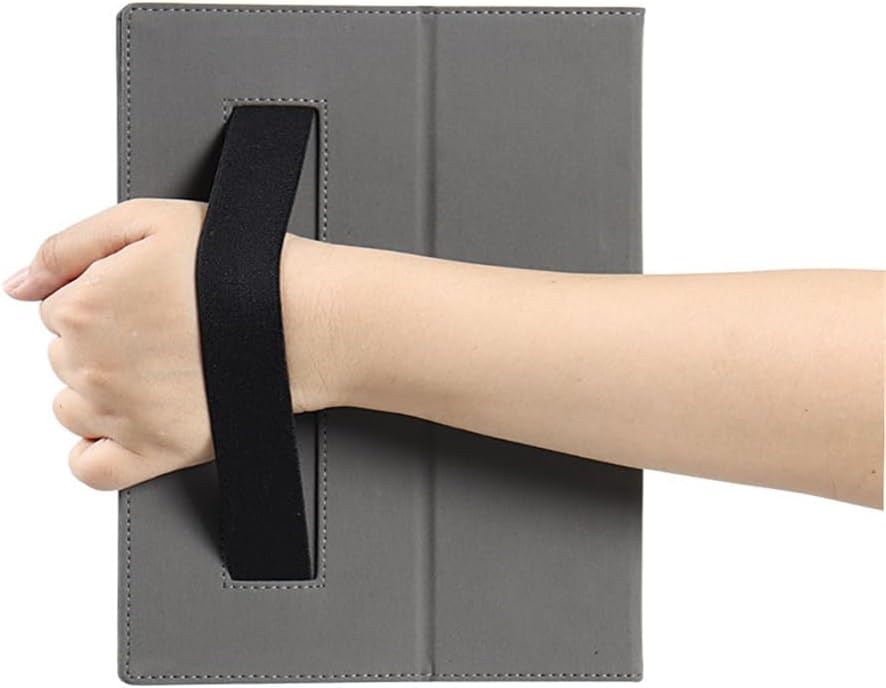 Hand holding tablet case using the elastic strap