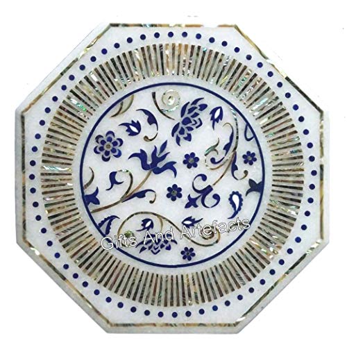 Mesa auxiliar de mármol, mesa de café de mármol para el hogar, mesa de esquina de 40 x 40 cm, para cocina, aspecto real, mesa de sala de estar, para el hogar, mesa auxiliar de piedra lapislázuli