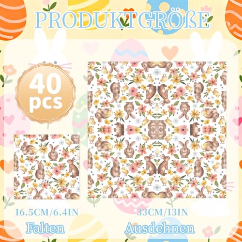 40 Stück Servietten Ostern Frühling 33x33cm, Tischdeko Ostern Servietten, Osterservietten Mit Motiv, Küche Oster Tischdeko, Passend Für Restaurant, Party Oder Mehr