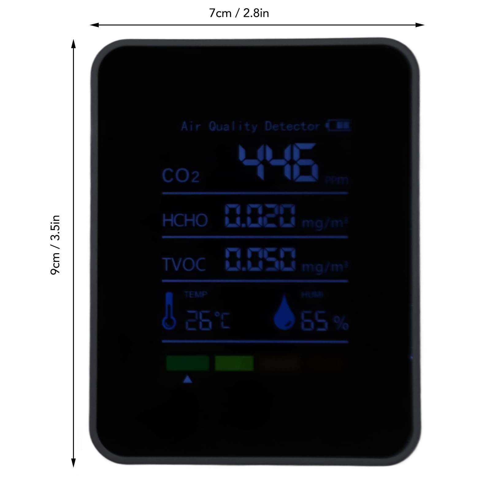 CO2 Monitor de Calidad del Aire Interior HCHO TVOC 5 en 1 con Batería para Viaje Casa y Coche Temp Humi