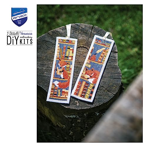 Image of Vervaco Set of 2 Fox Bookmarks in Bookcase, White, Approx. 6 x 20 cm, Set of 2