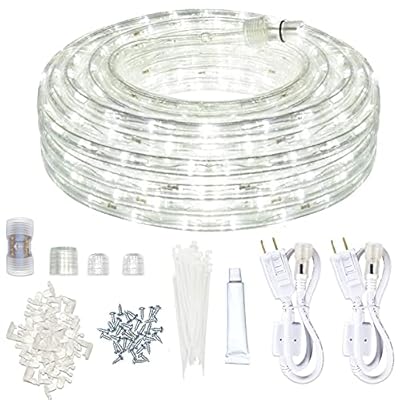 SURNIE Rope Lights Outdoor Waterproof Daylight-White: 540 LEDs 50ft Cuttable Outside Bright 110V Lighting 6000K Connectable Flexible Plug Thick Cool Clear Tube - Indoor Deck Patio Xmas Camping Décor