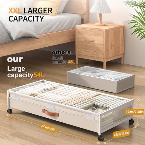 Image of Under Bed Storage Containers with Wheels Large Underbed Shoes Blankets Clothes Toy Storage Drawers for College Dorms Bedrooms Nursery Rooms Organization (White 2 Pack, 7.5in height(36 inchx16.6 inchx7.48 inch))