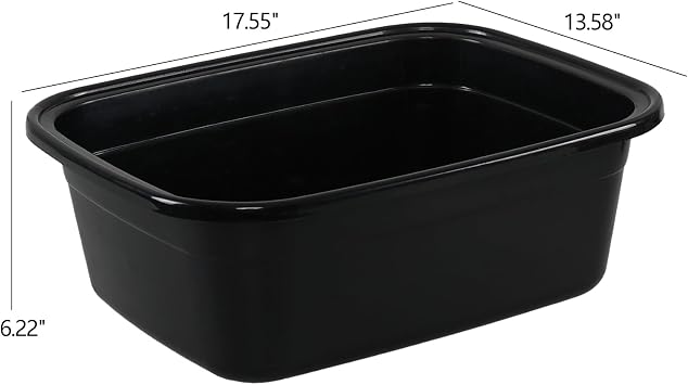 Zopnny 18 Quart Large Plastic Dishpan, 2 Pack Rectangular Plastic Wash Basins, Black, F