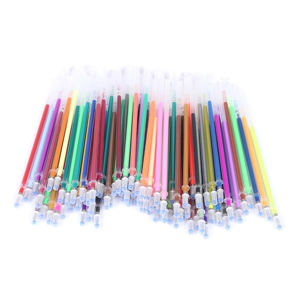 NUOBESTY 300Pcs Gel Pen Refills, 0.8mm Glitter Gel Pens Fine Point Ink Refills for Adults Coloring Books Journaling Drawing Nature, Landscapes,