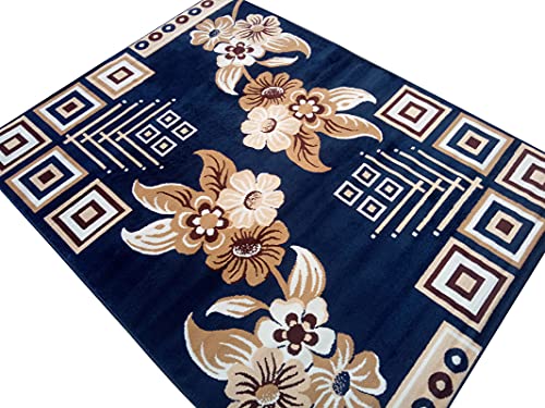 Image of Acrylic Rectangular Carpet for Hall | Mat for Living Room | 5x7 Feet Blue | Anti-Skid Carpets | Carpet for Bedroom Floor | Galicha for Hall | Home & Decor (150x195 CM - Blue Color)