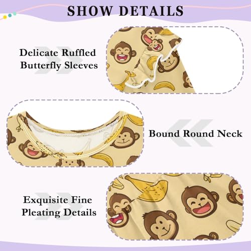 Cute Monkey Banana Y Girls Shirts Cotton Long Sleeve Ruffle Toddler Tee Tops 6