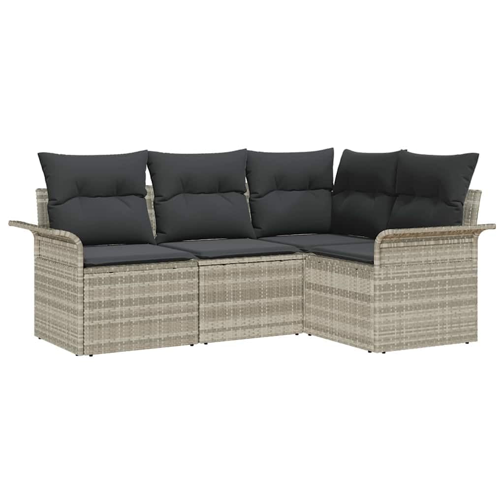 Canapé de jardin modulaire 4 pièces gris en résine tressée avec coffre