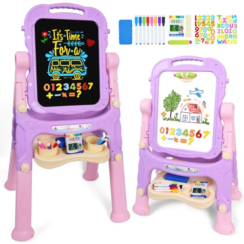Joyooss Art Easel for Kids Toddler Easel Stand for Painting Adjustable,Magnetic Double Sided Drawing Dry Erase Board Children Art Accessories for Kid Ages 4-8 Boys and Girls Gift Learning Toy