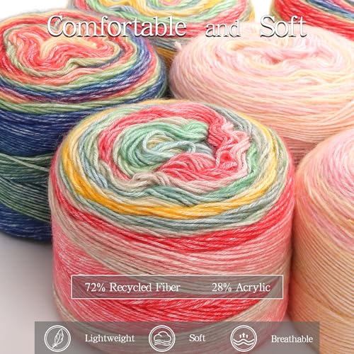 Image of Katech Ombre Yarn for Crocheting Knitting-Gradient Cake Variegated Soft Yarn with Vibrant Colors, Multicolor-Perfect for Blankets, Scarves, Shawls and Garments (Color B)