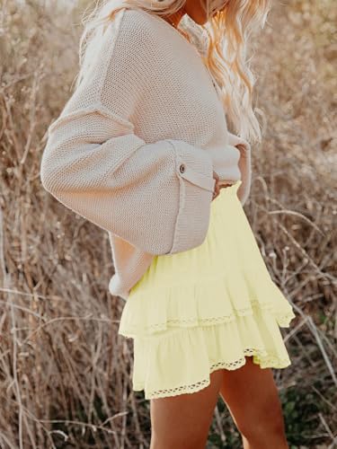 Image of Aoudery Flowy Shorts for Women Casual Boho Ruffle Tiered Skorts High Waist Mini Skirts Golf Tennis Crochet Shorts