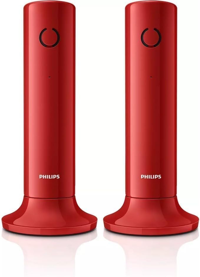 Philips M4502B/34-2 téléphones sans Fil Fixes Duos, écran LCD 1,6 Pouces, rétroéclairage, Haut-Parleur intégré, Mains Libres, Son HQ, Mince et Compact - Rouge...
