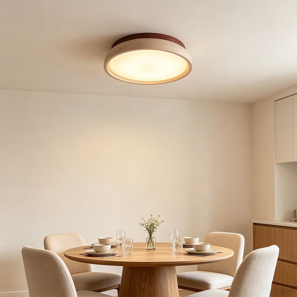 Estilo WABI Sabi Plafón De Piedra Travertino LED Lámpara De Techo Decoración Japonesa Moderna Iluminación De Techo para Dormitorio Salón Comedor Hotel Café Y Restaurante(43cm)