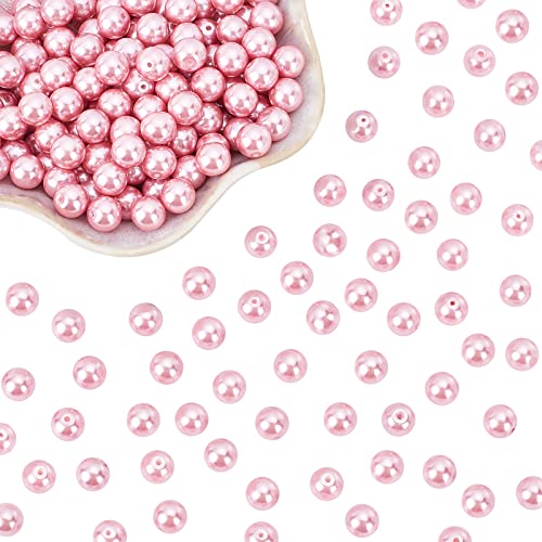 PH PandaHall 200pcs 8mm Pink Glass Pearl Beads Satin Luster Craft Pearl Bead Eco-Friendly Dyed Round Loose Spacer Beads for Earring Bracelet Necklace Jewelry Making Breast Cancer Awareness Bracelet