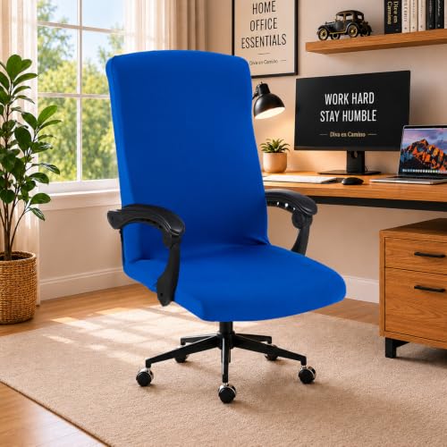 Image of Elastic Computer Chair Cover with Durable Zipper - Protective Removable Washable Universal Office Desk Chair Seat Slip Cover - Stretchy Soft Anti-dust Desk Chair Seat Protector for Dogs, Cats, Pets