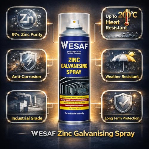 Image of Wesaf Zinc Spray 493ml /350g | Zinc Spray Galvanized Paint for Bright Silver Coating on Metal Surface | Anti-Corrosion and Weather Resistance for All Types of Metal Surface (Grade - 5060)