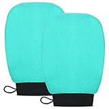 Valitic Exfoliating Glove Body Scrubber - Exfoliating Mitt Dead Skin Remover, Shower Face and Body Exfoliator - Korean Style Skin Scrubber Washcloth - Spray and Self Tan Remover, Pair Turquoise