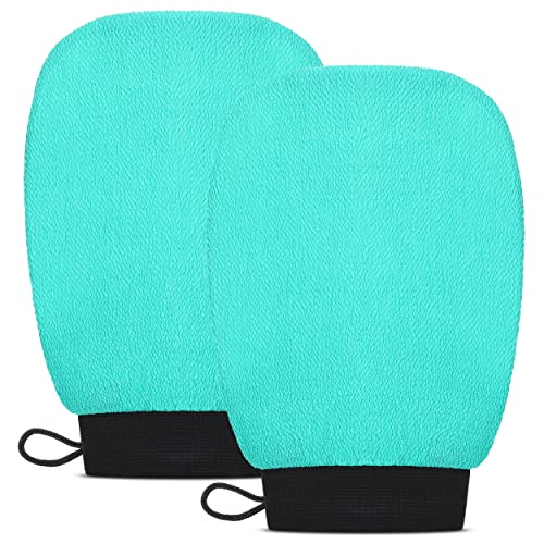 Valitic Exfoliating Glove Body Scrubber - Exfoliating Mitt Dead Skin Remover, Shower Face and Body Exfoliator - Korean Style Skin Scrubber Washcloth - Spray and Self Tan Remover, Pair Turquoise