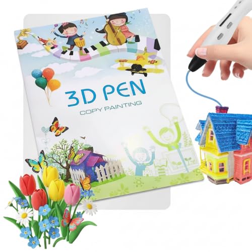 3D Pen Printing Drawing Book Reusable Colorful 40 Patterns Thick Paper Template with a Clear Plate - 3D Graffiti Stencils Book for Kids Childrens Drawing Teaching Tools Gift for New Year
