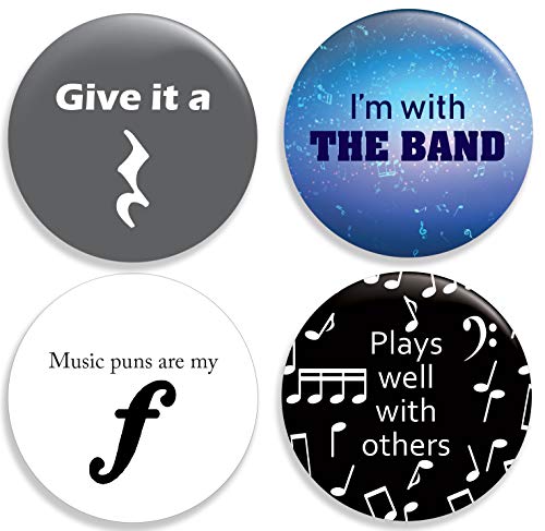 Funny Music Buttons Pins (2.25 inches) Set of 4 - Give It a Rest - I m with the Band - Music is My Forte - Plays Well With Others