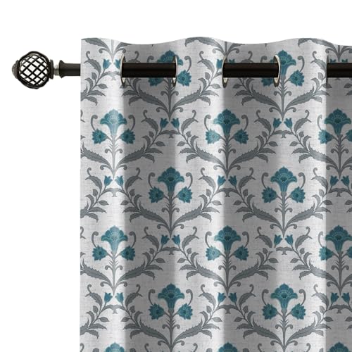 Image of LINENWALAS Printed Blackout Curtains for 6 Feet Window | Set of 2 | Printed Drapes | Thermal Insulated, Room Darkening Panels with Grommet Hanging for Living Room (Antique Teal Blue)