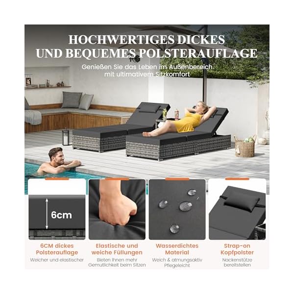 UDPATIO Polyrattan Sonnenliegen-Set mit Beistelltisch