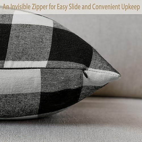 Volcanics ZT027GZHEIBAIPK2 Farmhouse Buffalo Check Plaid Decorative Throw Pillow Covers 18X18 Inches Black And White Fall Square Couch Pillow Covers thumb #2
