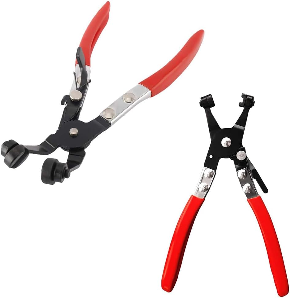 2 Pcs Hose Clamp Pliers Set，45° Angle Flat Belt Hose Clamp Plier and Wide & Flat band Hose Clamp Plier for Automotive Fuel Oil Water Hose, Coolant Radiator Heater (2 Pcs Hose Clamp Pliers Set)
