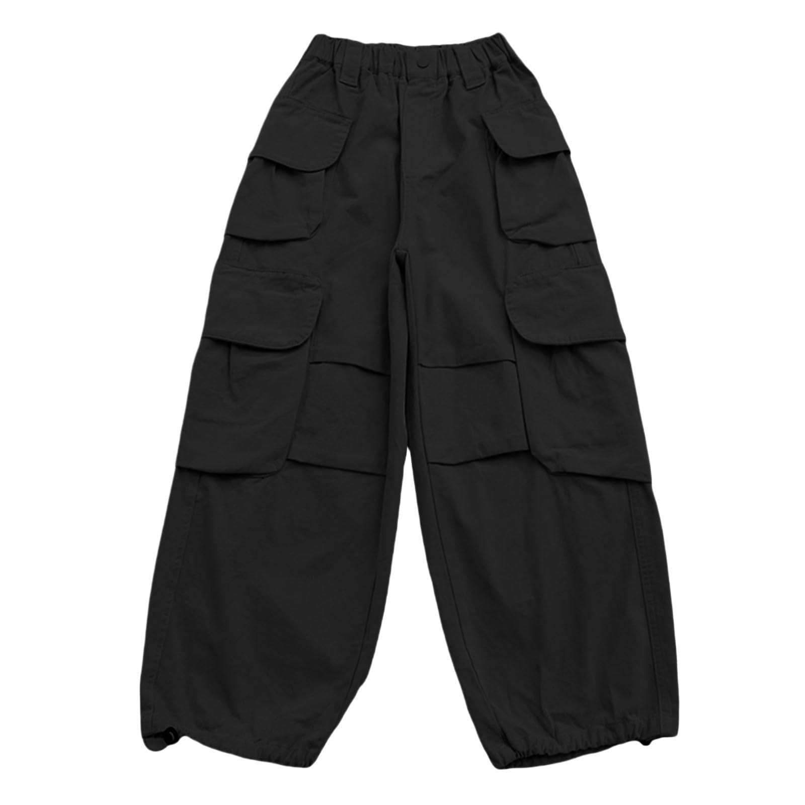Cargo Pants for Girls Kids Baggy High Elastic Waist Sweatpants Casual Wide Leg Parachute Pants Multi (Black, 7-8 Years)