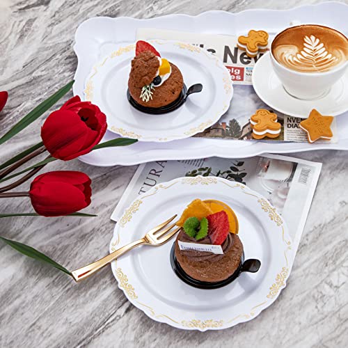 LIYH 200 Pcs Gold Dessert Plates,100 Appetizer Plates 7.5" and 100 Gold Plastic Forks 5", Cake Plates, Disposable Salad Plate Wedding Cake Plate Forks for Parties, Birthdays, Wedding by LIYH Love in your heart - Image 7
