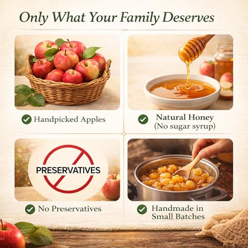 Image of Arivasa Organics Apple Murabba with Honey (500g) Delicious Kashmiri Apple Fruit Sweet Preserve, Rich in Antioxidants, Fibre & Immunity | Mouth-Watering Sweet Snack Marmalade Jar - Ghar ka Seb Murabba