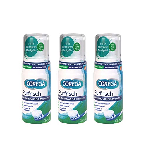 3x COREGA Purfrisch Reinigungsschaum für Zahnersatz, 125 ml, Materialschonend Cover