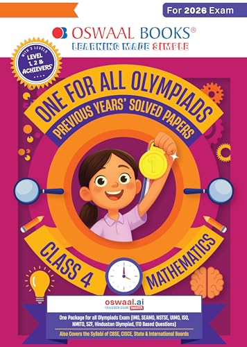 Image of Oswaal One For All Olympiads Class 4 Maths Prep-Guide Book | Chapter-wise Previous Years' Solved Papers | Questions for SOF IMO & Other Olympiad Exams 2026 | With Sample Practice Papers & Oswaal.AI