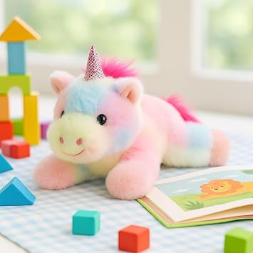 Adorable Cuddly Rainbow Unicorn Toy Weighted Stuffed Animal for Anxiety and Stress Relief, Small Pillow Comfort Plush Toys Cute Plushies Unicorn Soft Toys Birthday Gifts for Kids Toddlers