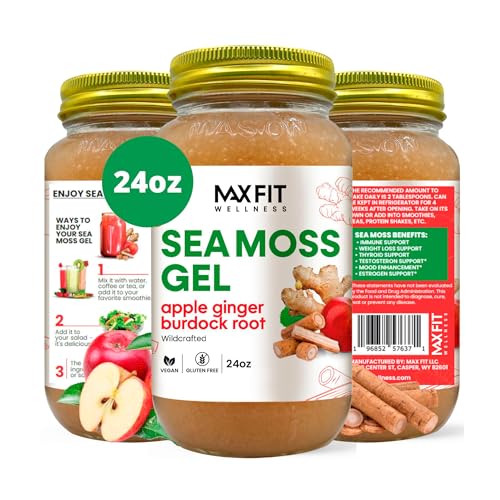 Sea Moss Gel Apple Ginger Burdock (25 Flavors) 24oz Wildсrafted Gold Sea Moss Gel from Saint Lucia | 92 Vitamins and Minerals | Pure Raw+Non-GMO