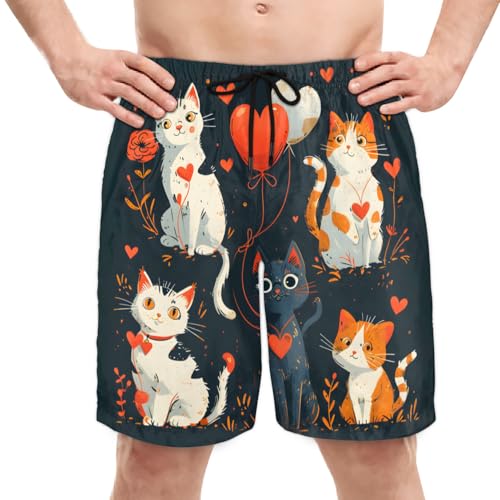 Men's Swim Trunks Size S Cat Balloons with Mesh Lining Soft Breathable Quick Dry Beach Shorts Black