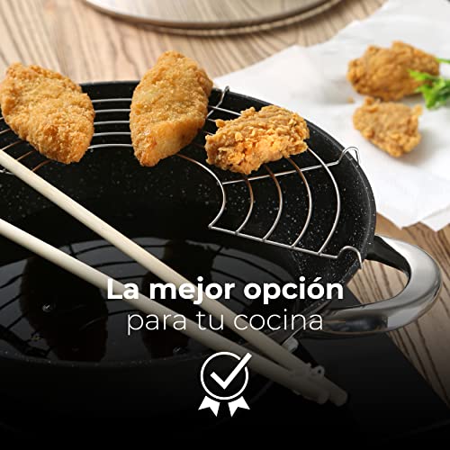 RENBERG-Wasabi-Wok-Sarten-Wok-con-Revestimiento-de-Marmol-y-Tapa-de-Vidrio-Multiples-Funcionalidades-y-Accesorios-Wok-de-Hierro-Fundido-Compatible-con-Cocinas-de-Induccion