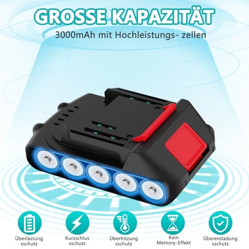 Akkuschrauber, Akku Bohrschrauber Ersatz Für Makita 18V, Schlagbohrmaschinen Das Maximale Drehmoment Beträgt 100NM, Akku Bohrmaschine 2-Gang Getriebe, 25+1 Treibereinstellungen, Für Bauvorhaben, LED – Bild 8