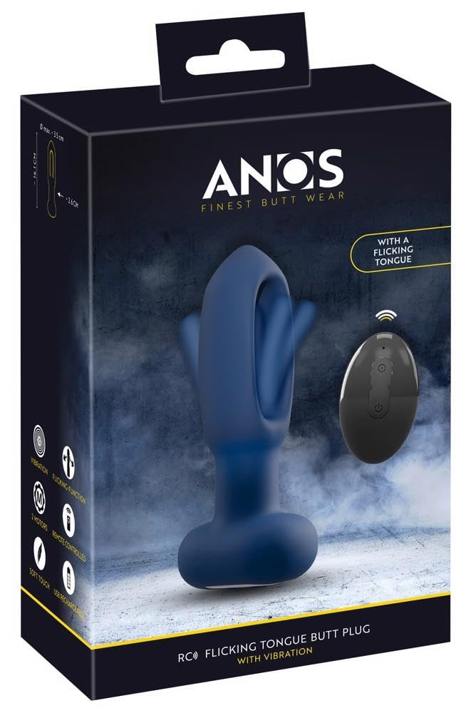 Anos Flickering Tongue Butt Plug Anal Vibrator Blue 14.1 cm