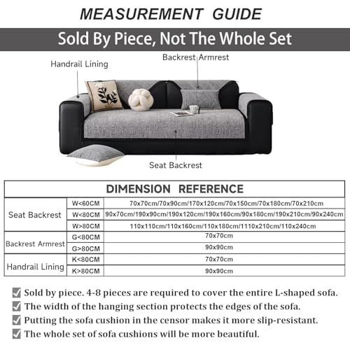 Tielag Sofa Überzug 1 2 3 4 Sitzer, Chenille Couch Überzug, Sofaschoner rutschfest, Sofabezug L Form, Sofadecken für Sitzfläche Washable, Grau, 90 x 160 cm