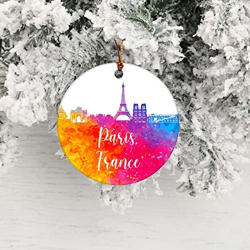 France-Paris Christmas Ornament Round Souvenir Collection Crafts Porcelain 3 Inch Hanging Tree Decoration, Cityscape Funny Commemorative Xmas Ornaments & Gift #TOP1
