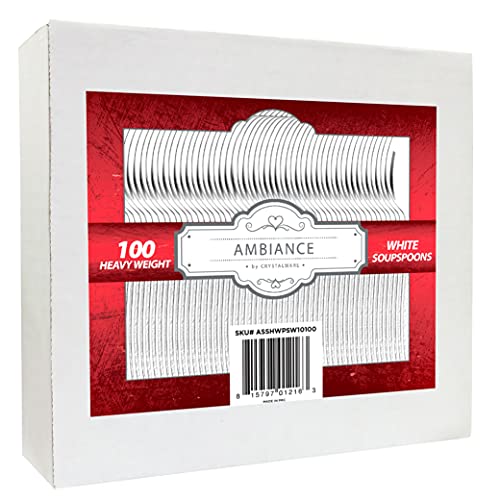 Crystalware Heavy Weight Plastic Soup Spoons 100/box, White