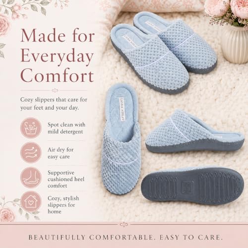 Image of Laura Ashley Women's Spa Slip-On Rugged Scuff Slipper, Non-Slip House Slippers with Cushioned Insole for Ladies