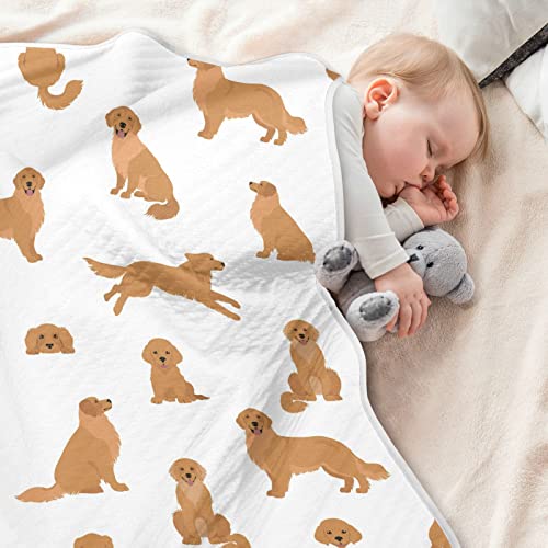 Image of Swaddle Blanket Golden Retriever Dogs Cotton for Infants, Receiving, Lightweight Soft Swaddling for Crib, Stroller, Nursery, Goldies Puppy, 30x40 in