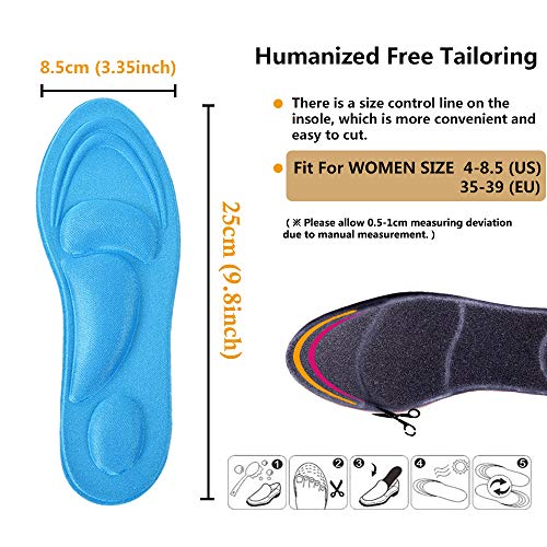 Image of Shoe Insoles Women, (2 Pairs Blue) Arch Support Insoles Breathable, New Material, 5D Sponge Barefoot Comfort Insoles and High Heel Inserts, for Massaging, Arch Pain and Foot Pain Relieve