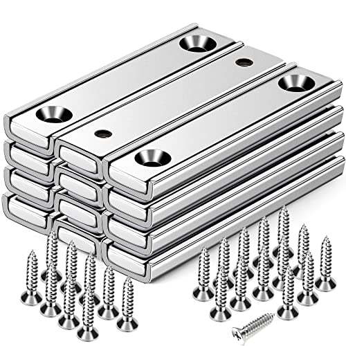 Strong Neodymium Rectangular Pot Magnets with Counter Bore, 70LBS(25 KG) Pulling Force Countersunk Hole Magnets with Mounting Screws - 60x13.5x5mm, Pack of 12