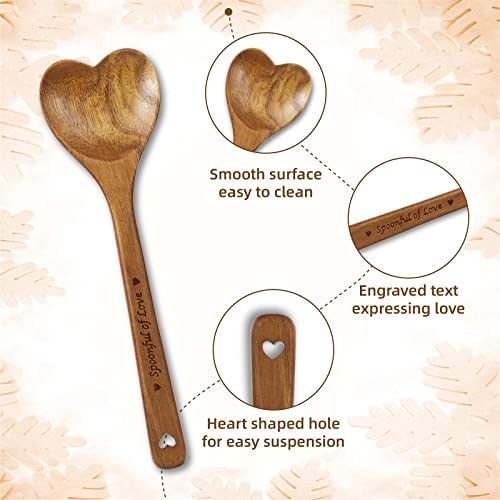 Wooden Heart Spoons - Heart Shaped Wooden Spoon Kitchenware for Cooking with Love, Unique Mother\'s Day Gifts for Cooks Hostesses Mom Grandma Wife Weddings House Warming Kitchen Accessories (1 PC)