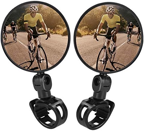 TAGVO Bike Mirrors, 2pcs Bicycle Cycling Rear View Mirrors Adjustable Rotatable Handlebar Mounted Plastic Convex Mirror for Mountain Road Bike